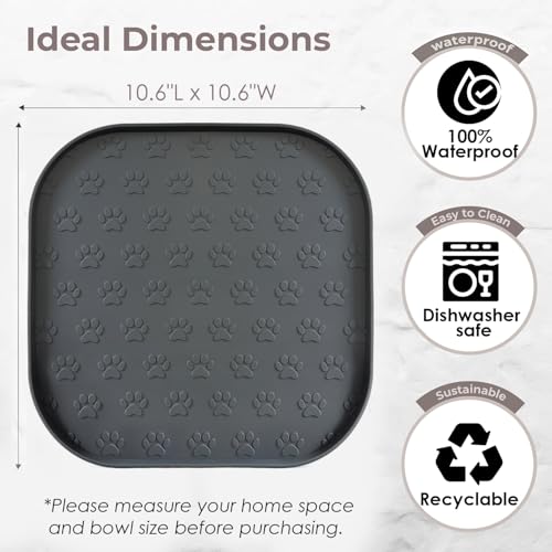 Pet Feeding Mat, Waterproof Anti-Slip Placemats for Dog Cat Bowl Silicone Pet Food Mat, Raised Edge Prevent Spills on Floor & Carpet, Dishwasher Safe (Beige, 11" x 11") - color: Beige