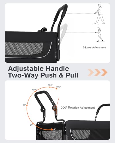 All Terrain Pet Stroller for Medium & Large Dogs with Ramp, Foldable Dog Stroller with Brakes, 3 Entrances, Dual Adjustable Handles with Reversible Push, 160lbs Weight Capacity