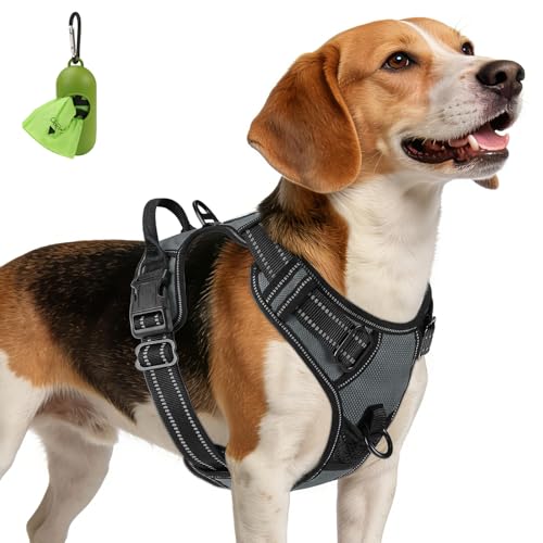 Joytale No Pull Dog Harness Medium Sized Dog, Reflective Pet Vest with Front Clip, Adjustable Soft Padded Harnesses with Easy Control Handle for Training and Walking, Gray, M - color: Gray, size: Medium