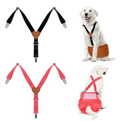 Dog Suspenders 2 Pieces Dog Suspenders for Dogs Diapers, heavy nylon webbing, sturdy metal buckles, Adjustable straps (1 Black&1 Pink M) - size: Medium (Back length 8.9"-15.9")