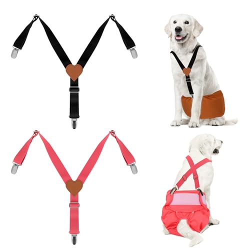Dog Suspenders 2 Pieces Dog Suspenders for Dogs Diapers, heavy nylon webbing, sturdy metal buckles, Adjustable straps (1 Black&1 Pink M) - size: Medium (Back length 8.9"-15.9")