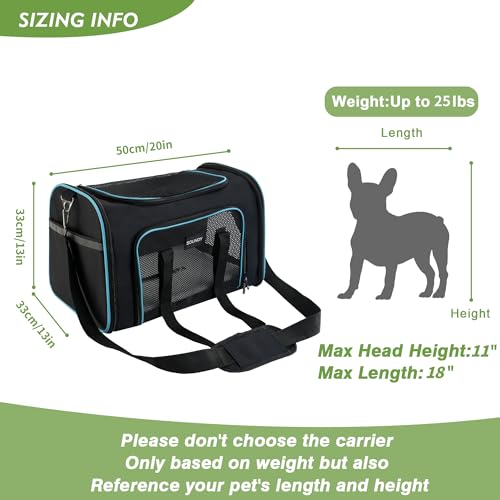 Soundy Large Cat Carrier Dog Carrier Under 25 Lbs,Collapsible Ventilated Portable Pet Bag with Soft Sided Breathable Mesh for Long Car Trips Maxi Load 2 Kittens or Small, Medium Dog (Large Black) - color: Black