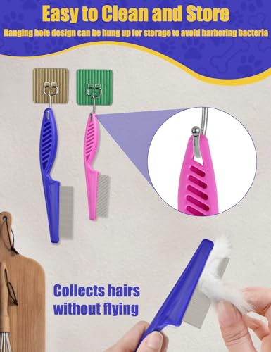 CAPHONT Flea Comb for Cats with Handle, 4 Pcs Flea Brush Tear Stain Comb Grooming Face and Matted Hair Paws Pet Lice Comb for Small, Medium & Large Cat Dog Kitten Rabbit - color: Blue&Pink 4P