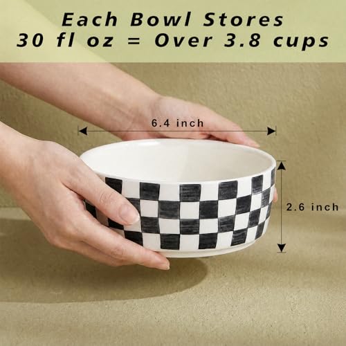 6.4 inch Ceramic Hand Painted Basic Dog Bowl Set of 2 with Anti-Skid Rubber Base, Food and Water Bowls for Small Pets,Black - color: Black