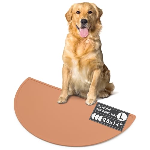 Should We Go? Waterproof Silicone Dog Food Mat – Large Size Non-Slip Pet Bowl Mat, Raised Edge Design, Easy-to-Clean Pet Food Placemat for Dog & Cat Bowls, 28" Across x 14" Deep - Terracotta - color: Terracota, size: Large
