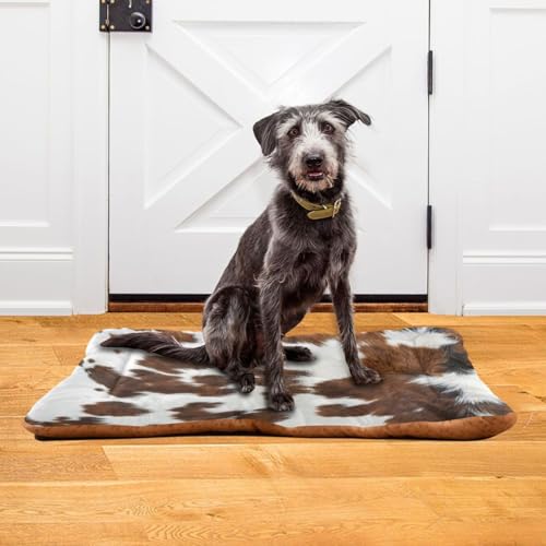 Brown Print Cow Pet Bed Mat for Dogs and Cats, Soft Washable Crate Pad with Non-Slip Bottom, Cozy Bed Cushion for Small Medium Large Pets, 18x24 Inch - size: Small
