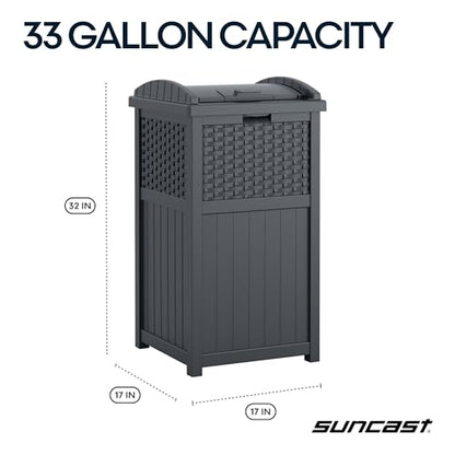 Suncast 33 Gallon Wicker-Style Hideaway Trash Can with Secure Latching Lid and Weather-Resistant Construction for Patio, Cyberspace Grey, Made in the USA - color: Cyberspace Grey