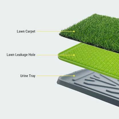 HEEPDD Artificial Grass Puppy Pee Pad Large Size Green 3 Layers Reusable Dog Potty Grass Training Pad for Indoor, Washable Dog Toilet with Drainage Tray for Apartment Balcony (68x42.5cm/26.8x16.5in