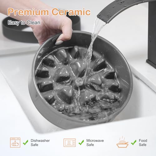 Sted Ceramic Slow Feeder Dog Bowls with Silicone Base, Slow Feeding Dog Bowl Small Medium Breed, Dog Food Bowls for Fast Eaters, Slow Down Eating, Puzzle Dog Food Bowl, Maze Grey - color: Grey, size: Medium-8 inches