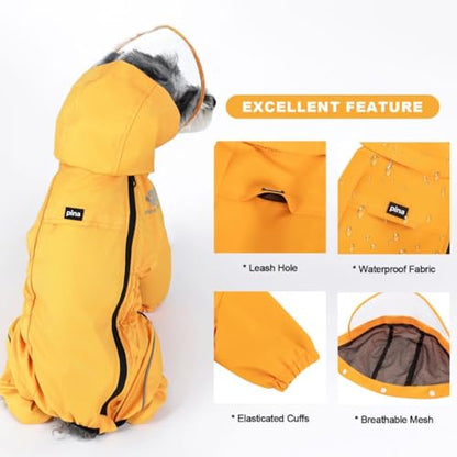 PINA Dog Raincoat with Hood, Lightweight Dog Jacket, Poncho with Reflective Strap and Pocket, Full Wrap Design for Wet Weather - color: Yellow, size: XL(chest:21.6in)