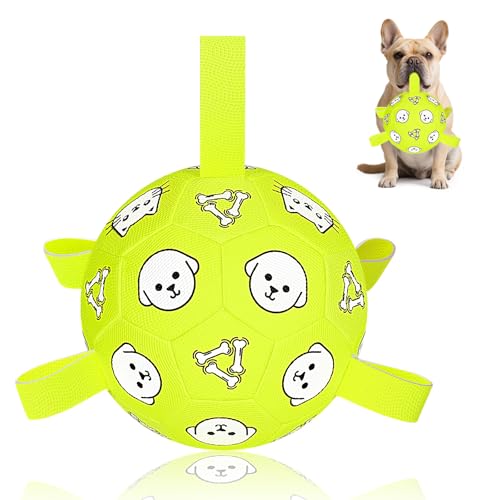 6 Inch Dog Soccer Ball, Interactive Dog Toys for Small Dogs | Floating Water Toys, Jolly Ball with Straps, Durable Outdoor Training Dogs Tug Toy, Outside Pet Toys, Birthday Gift for Puppy - color: Yellow, size: Medium-6 Inch
