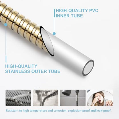 OFFO Shower Hose, 60 in Kink Free Stainless Steel Shower Hose Attachment Electroplating Handheld Shower Head Hose Flex Hoses Extension with Brass Insert & Nut for Pet Bathing Cleaning, Gold - color: Gold, size: 60 in