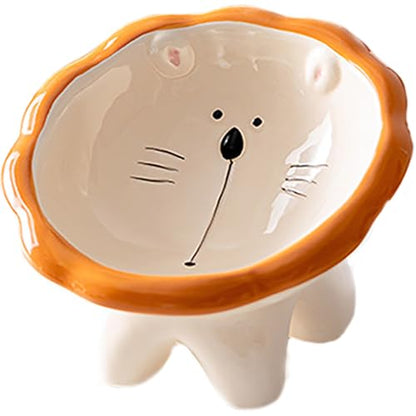 Cat Bowl Elevated Cat Bowls Whisker Friendly Cute Ceramic Tilted Food Bowls for Indoor Cats 6 Inch Wide 15° Raised Kitten Supplies Dishwasher and Microwave Safe Pink Cats Water Bowl - color: Cute Lion Elevated Cat Food Bowl