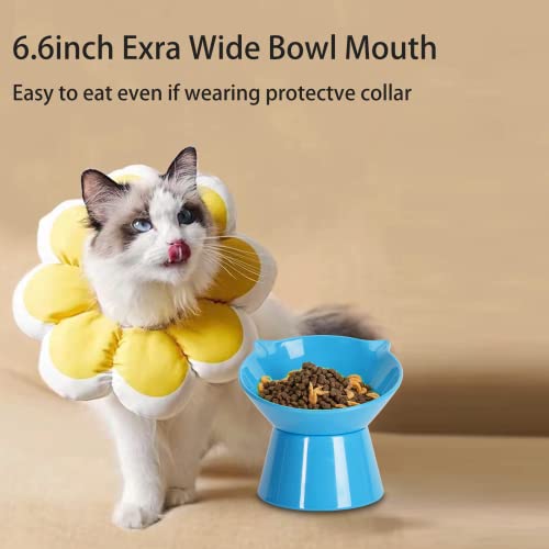 Detachable Elevated Cat Bowls, 15° Tilted Raised Cat Food Bowl Anti-Vomiting,Whisker Friendly, Adjustable Large Cat Dishes Extra Wide for Protecting Spine, Adult Kitten (Blue) - color: Blue