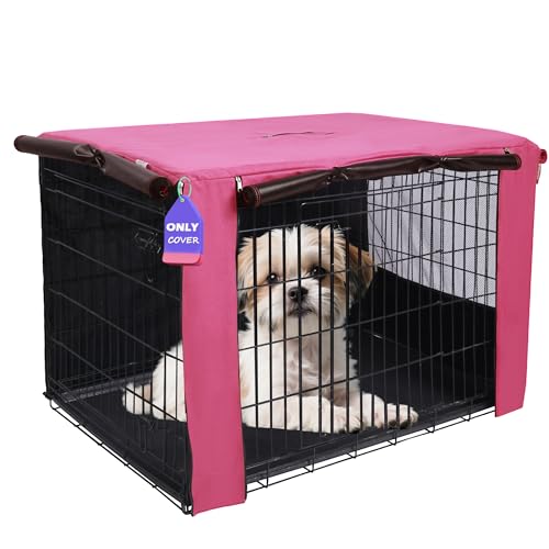 HiCaptain Breathable Dog Crate Cover 24 Inch, Durable Heavy Duty Kennel Cover, Dual Zippered Panels, Windproof Waterproof UV-Resistant (Pink) - color: Pink, size: 24.0"L x 18.0"W x 20.0"H