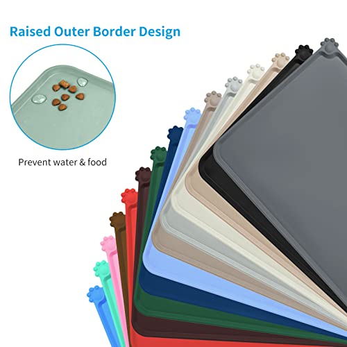 AUDWUD Silicone Waterproof Pet Feeding Mats,Anti Slip Bowl Pad,Dog Mat for Food and Water - color: Lake, size: 21" x 15"