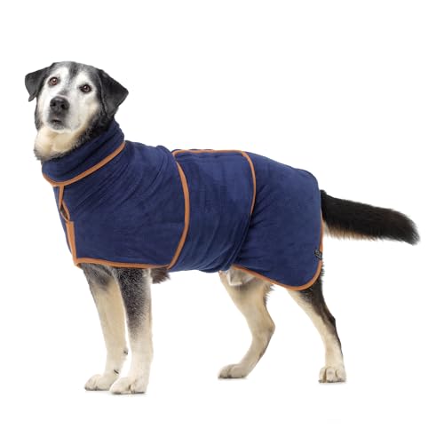 Lucky Pooch® Dog Robe - Luxurious Dog Bathrobe - Ultra Absorbent Dries Your Dogs in Minutes! Double-Layer, Super Soft Towel and Bath Robe All in One (M, French Navy) - color: French Navy, size: M