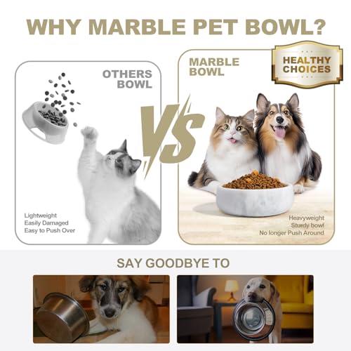 White Marble Dog Bowls, Non-Slip Dog Food Water Bowl Small, Heavy Duty Pet Bowl for Cats and Medium Dogs, Weighted African Natural Marble, Holds 4 Cups(5lbs) - color: Namib Fantasy, size: S