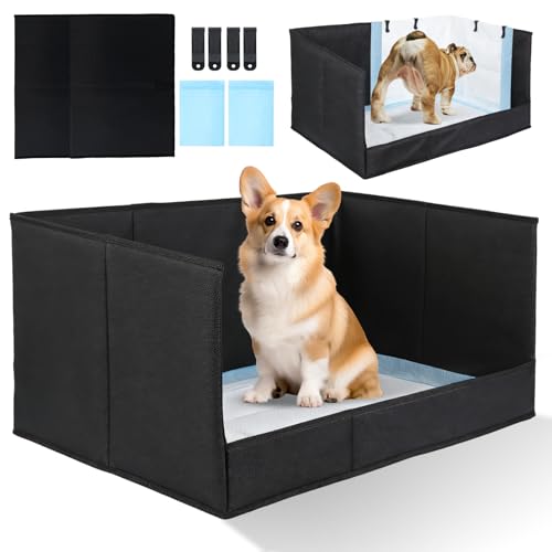 Dog Litter Box with High Walls, Pee Pad Holder Foldable, No Assembly, Waterproof, Seamless, Easy to Clean, Portable for Travel, No Spill Indoor Dog Potty Tray for Puppy & Medium Dogs - size: Large
