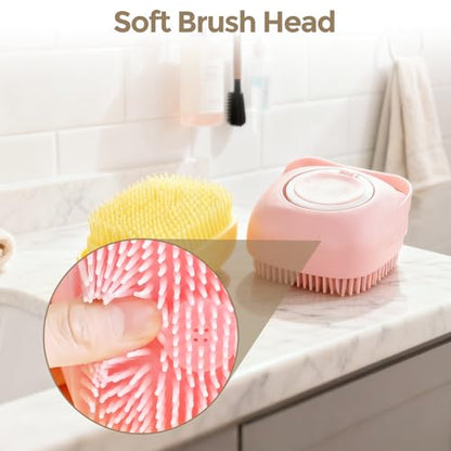 Silicone Dog Bath Brush – Dog Grooming Shampoo Scrubber with Soap Dispenser, Perfect for Shedding, Bathing, and Grooming, Ideal for Short and Long-Haired Dogs, Pink - color: pink