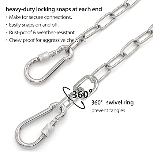 25ft Heavy Duty Dog Tie-Out Chain for Outside - Chew Proof Metal Leash with Strong Hook and Lockable Snap, Outdoor Dog Runner Lead for Small Medium Large Dogs up to 200lbs for Yard