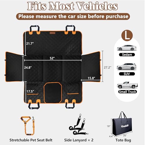 Dog Car Seat Cover for Back Seat – 900D Oxford Heavy Duty Hard Bottom Extender, Waterproof Dog Hammock with Mesh Window, Joint-Friendly Sponge Pad, Supports 600LBS – Fits Sedan/SUV - size: L-For Cars/ SUVs/ Small Truck