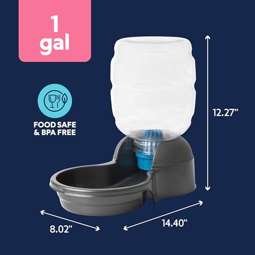 Petmate Replendish Automatic Dog Water Dispenser Gravity Pet Waterer with Microban Protection Base, 100% BPA Free - 1 Gallon, Wide Mouth Bowl, with 2 Extra Filters - size: Small