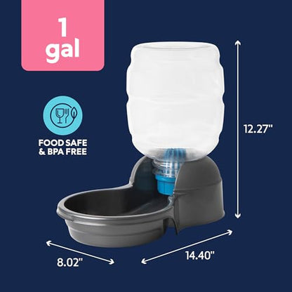 Petmate Replendish Automatic Dog Water Dispenser Gravity Pet Waterer with Microban Protection Base, 100% BPA Free - 1 Gallon, Wide Mouth Bowl, with 2 Extra Filters - size: Small