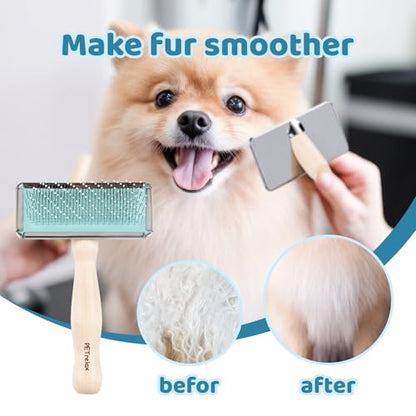 Dog Brush for Long haired Dogs & Cat,Grooming Brush for Shedding, Dematting, Bath, for Short Hair, Poodles, Indoor Cats, pin Brushes for Dog Grooming,Wooden Handle,Wooden Dog Brush
