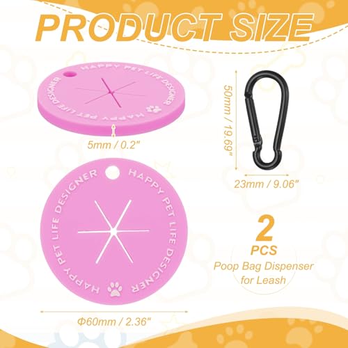 Dog Poop Bag Clip, Dog Poop Bag Holder Round for Dispenser Carrier Hands-Free Lightweight Durable PVC, (Purple, 2 Pcs), Intended for Leash/Pet Waste Bag - color: Purple