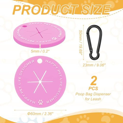 Dog Poop Bag Clip, Dog Poop Bag Holder Round for Dispenser Carrier Hands-Free Lightweight Durable PVC, (Purple, 2 Pcs), Intended for Leash/Pet Waste Bag - color: Purple