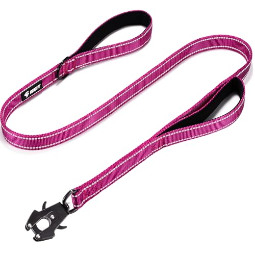 GEIT 4/5/6FT Heavy Duty Dog Leash with 2 Comfortable Padded Handles, Reflective Rope Leashes with Quick Release/Locking Tactical Frog Clip for Small Medium and Large Dogs, Rose - color: Rose, size: 4 FT