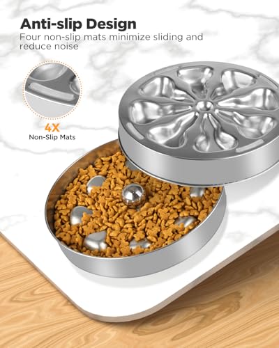 Slow Feeder Dog Bowls – Stainless Steel Non-Slip Metal Bowl for Slow Feeding, 5 Cups Large Capacity, Double-Sided Design for Dry, Wet, or Raw Food, Ideal for Small, Medium, Large Dogs - size: Large