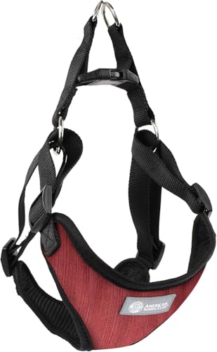AKC Striped Step-in Dog Harness – No Pull Adjustable Vest with Dual D-Rings, Easy On/Off – Small, Medium & Large Sizes in Black, Gray, Navy & Red - color: Red, size: Large