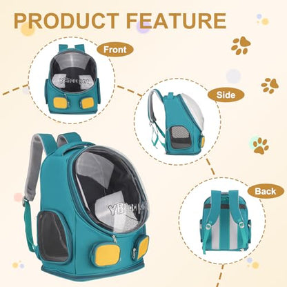 Pet Backpack Carrier, Portable and Ventilated, Oxford Cloth, Dog Cat Travel Bag with Transparent Cover 13.78", (Light Blue, 1 Pcs), Intended for Hiking/Camping/Traveling - color: Light Blue