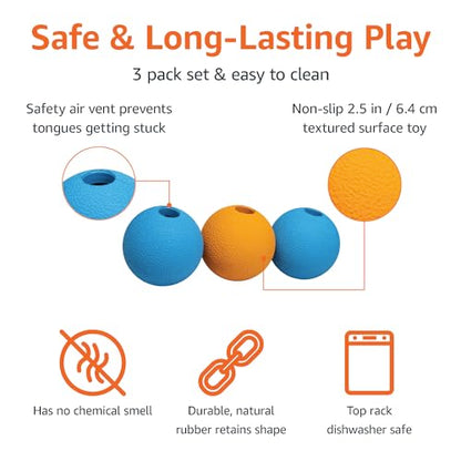 Amazon Basics Interactive Bouncy Durable Rubber Dog Toy Balls, 2.5 inch, Blue, Orange, Pack of 3 - size: 2.5 inch, style: Fetch Balls (Pack of 3)