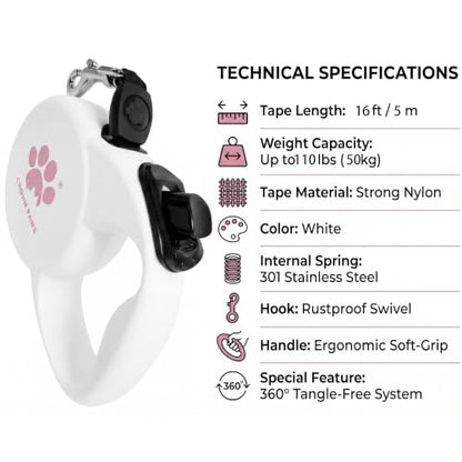 Chew Proof Retractable Dog Leash for Large Dogs, 16ft Heavy Duty Dog Lead with Anti-Chewing Steel Wire Rope, Tangle-Free 360° Swivel, One-Hand Brake & Lock,White L - color: White, size: Large