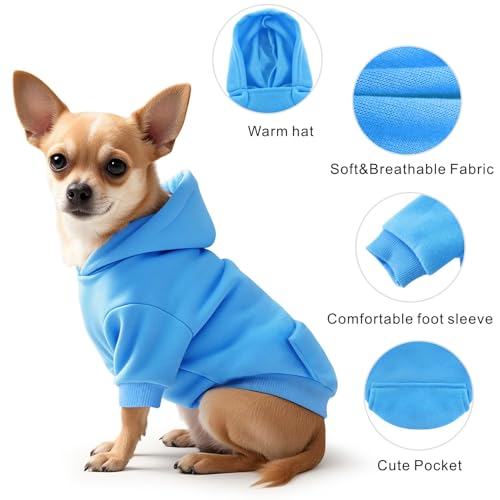 Idepet Pet Dog Hoodies Dog Clothes for Small Dogs Vest Chihuahua Clothes Warm Coat Jacket Autumn Puppy Outfits Cats Dogs Clothing(S,Dark Blue) - color: Dark Blue, size: Small