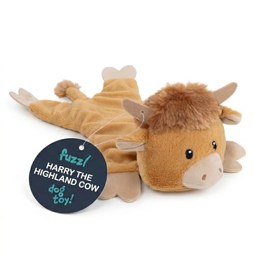 Fuzzl Harry Highland Cow Crinkle & Squeak Dog Toy – Low Mess Minimal Stuffing Plush Puppy Toy – Interactive Soft Squeaky Dog Toy for Small to Medium Dogs - style: Highland Cow