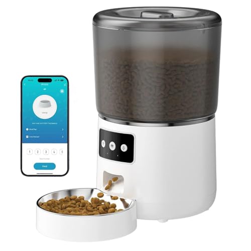 Automatic Cat Feeder, WiFi Smart Pet Feeder for Cats & Dogs, Programmable Timed Feeding with Portion Control, 8s Voice Recorder, Dual Power Supply, 4L Dry Food Dispenser, White - color: whtie