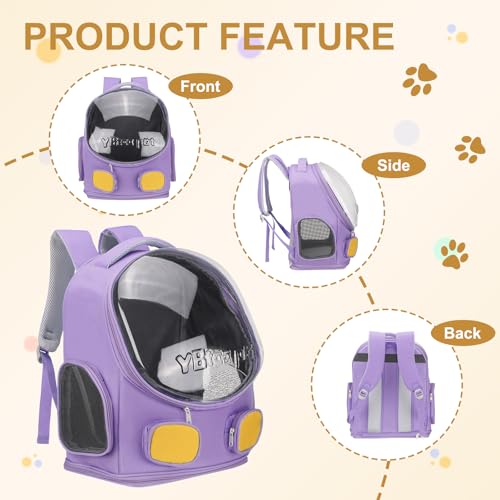 Pet Backpack Carrier, Portable and Ventilated, Oxford Cloth, Dog Cat Travel Bag with Transparent Cover 13.78", (Purple, 1 Pcs), Intended for Hiking/Camping/Traveling - color: Purple