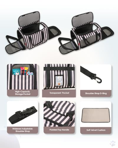 BurgeonNest Cat Carrier Soft, Pet Carrier Dog Carrier Airline Approved for Cats and Small Dogs up to 20 lbs Top Loading with Shoulder Strap, Privacy Protection, Mesh Ventilation, Car Travel, Striped - color: Striped, size: 17.7"L x 11.8"W x 11.4"H