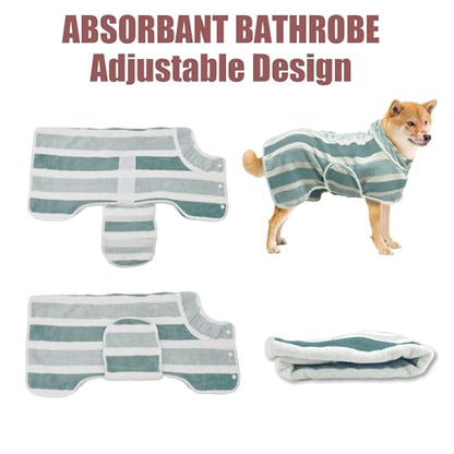 Fast Drying Dog Bathrobe, Super Absorbent Stripes Dogs Towel, Adjustable Warm Keeping Pet Puppy Bath Supplies (Green, XS) - color: Green, size: XS