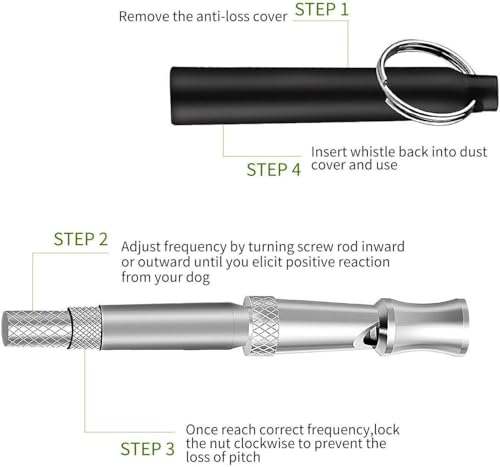 Dog Whistle to Stop Barking, Adjustable Pitch Ultrasonic Training Tool Silent Bark Control for Dogs-2 Free Lanyard Strap with Pack of 2 PCS Pet Whistle