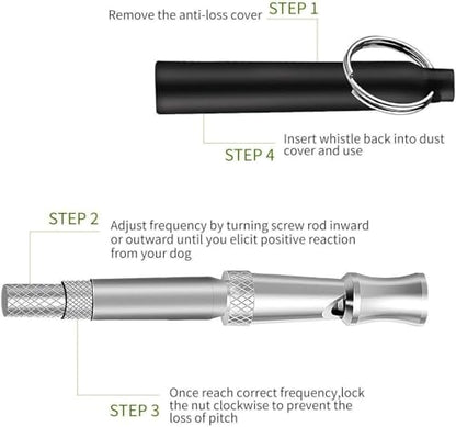Dog Whistle to Stop Barking, Adjustable Pitch Ultrasonic Training Tool Silent Bark Control for Dogs-2 Free Lanyard Strap with Pack of 2 PCS Pet Whistle
