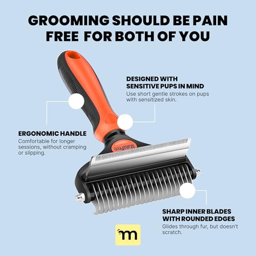 MalsiPree Dog Brush - Large, Orange - 2-in-1 Deshedding Tool & Undercoat Rake, Dog Undercoat Brush - Gentle Dematting Comb & Pet Hair Removal Tool - Smooth-Edge Design & Grooming Comb - color: Orange