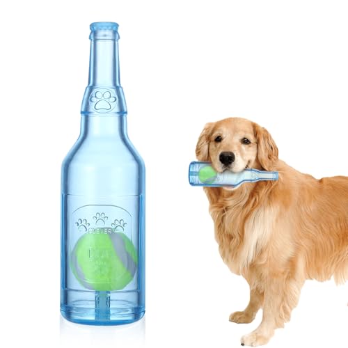 Water Bottle Dog Toy for Aggressive Chewers,Ball in Bottle Rubber Dog Toy,Cute Interactive Pet Rubber Cruncher for Dogs Aggressive Chewers Large/Medium/Small(Blue) - color: Blue