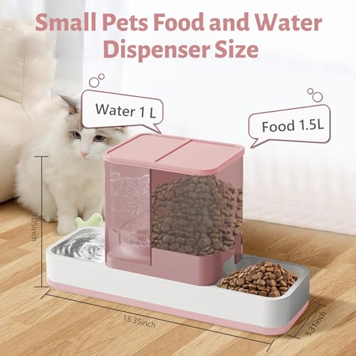 Yummy Sam Automatic Small Pet Feeder and Water Dispenser, 2 in 1 Gravity Cat Auto Pet Feeder and Waterer Set Feeder Dish for Small Medium Pets Dog Puppy Kitten (Pink) - color: Pink