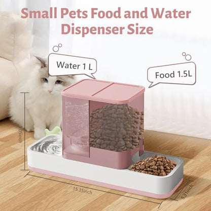 Yummy Sam Automatic Small Pet Feeder and Water Dispenser, 2 in 1 Gravity Cat Auto Pet Feeder and Waterer Set Feeder Dish for Small Medium Pets Dog Puppy Kitten (Pink) - color: Pink