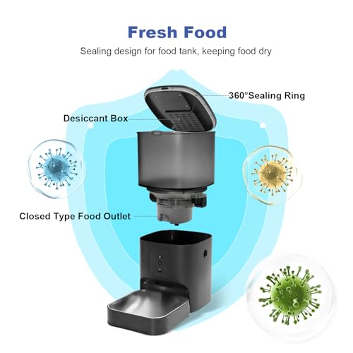 ANDOLL HOME 2.4G Automatic Cat Feeder, 4L WiFi Food Dispenser with 10s Voice Recorder, Pet Feeder up to 10 Meals per Day, Timed Cat Feeder with Dry Food Sealed Ring - color: Frosted Black